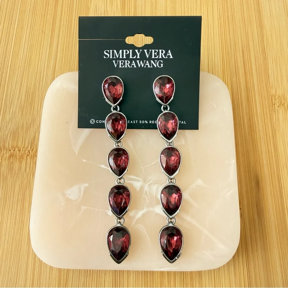 Simply Vera Vera Wang Deep Red Drop Earrings - Picture 1 of 6